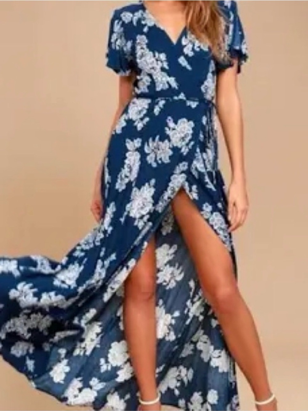 Lulu's Navy Blue Floral High-Low Wrap Dress